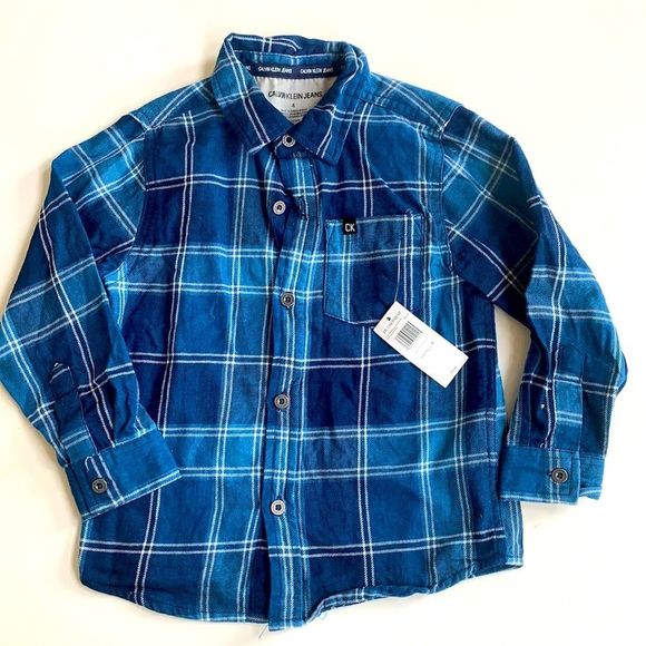 Calvin Klein Jeans Plaid Button Up Boys Shirt sz 4 - Picture 1 of 5